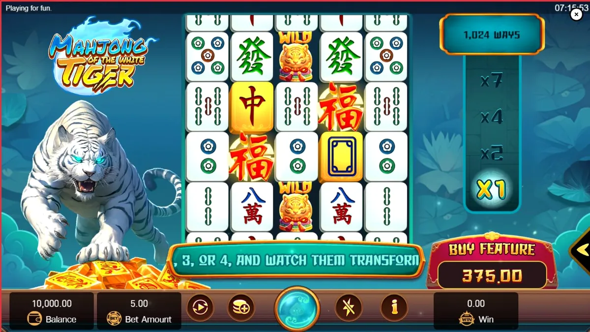 Tampilan visual slot Mahjong of the White Tiger dengan tema oriental dan simbol naga